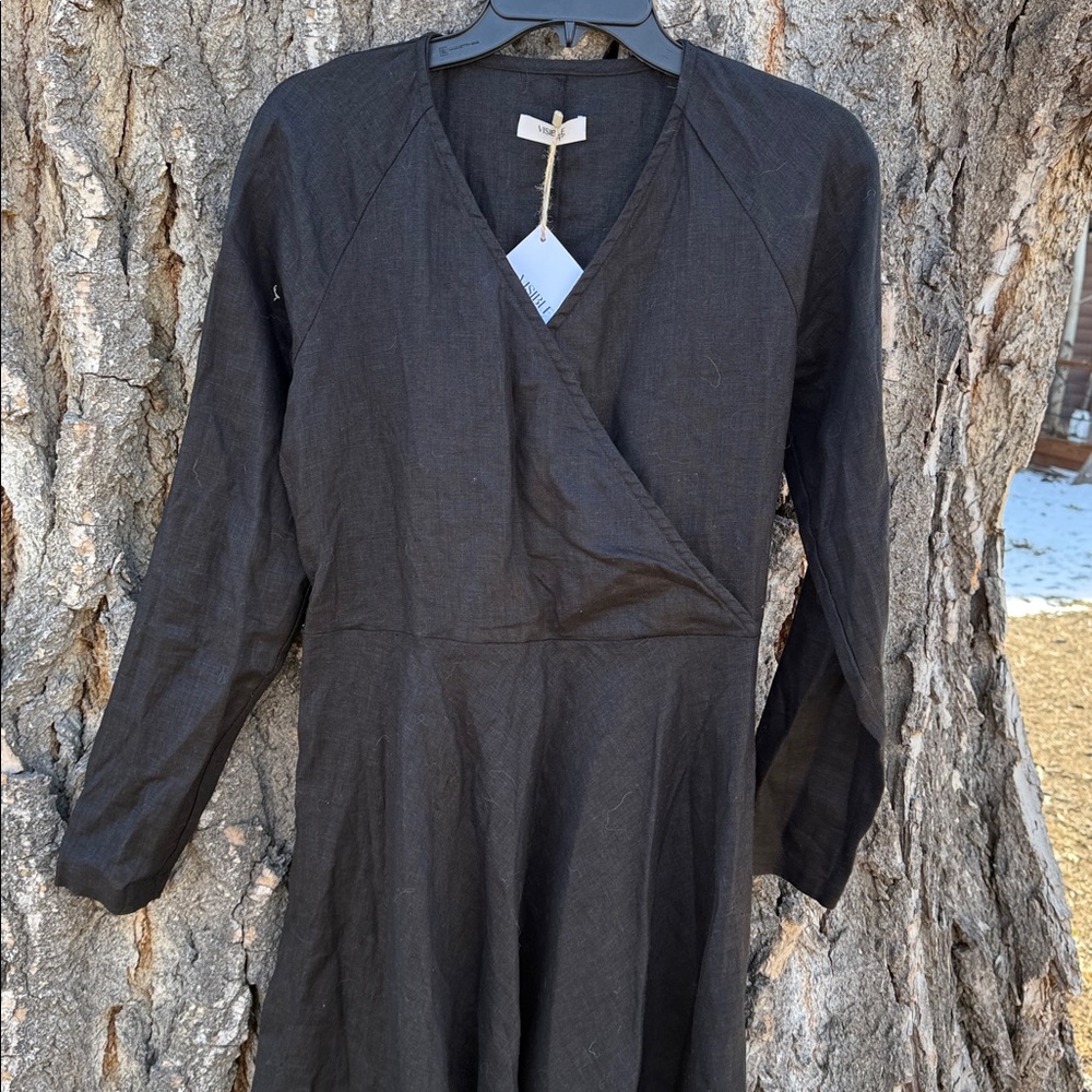 Visible art linen dress faux wrap new - Picture 2 of 5